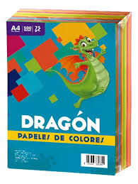  PAPEL BOND DE COLORES 75GR TAMAÑO A4 EMP X 500 HOJAS  DRAGON