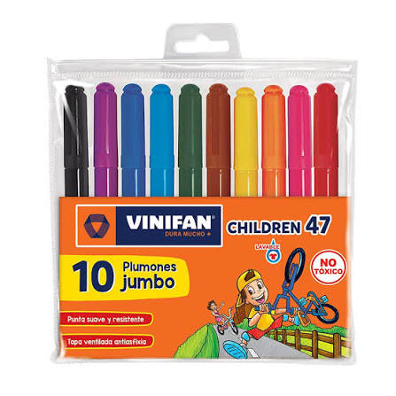 PLUMON MARCADOR DE TINTA AL AGUA PUNTA GRUESA JUEGO X 10 COLORES - VINIFAN