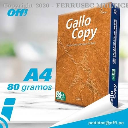 PAPEL BOND DE 80 GR TAMAÑO A4 EMP X 500 HJ - GALLO COPY