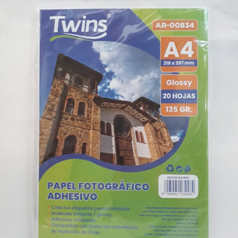 PAPEL FOTOGRAFICO ADHESIVO A4 X 20 HJ TWINS AR-00834